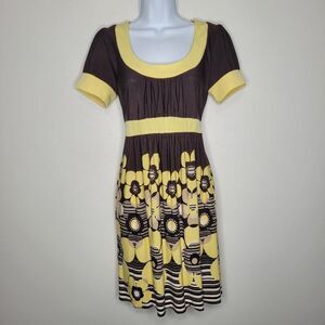 Vintage y2k My Michelle brown yellow mod retro floral tie back dress size med